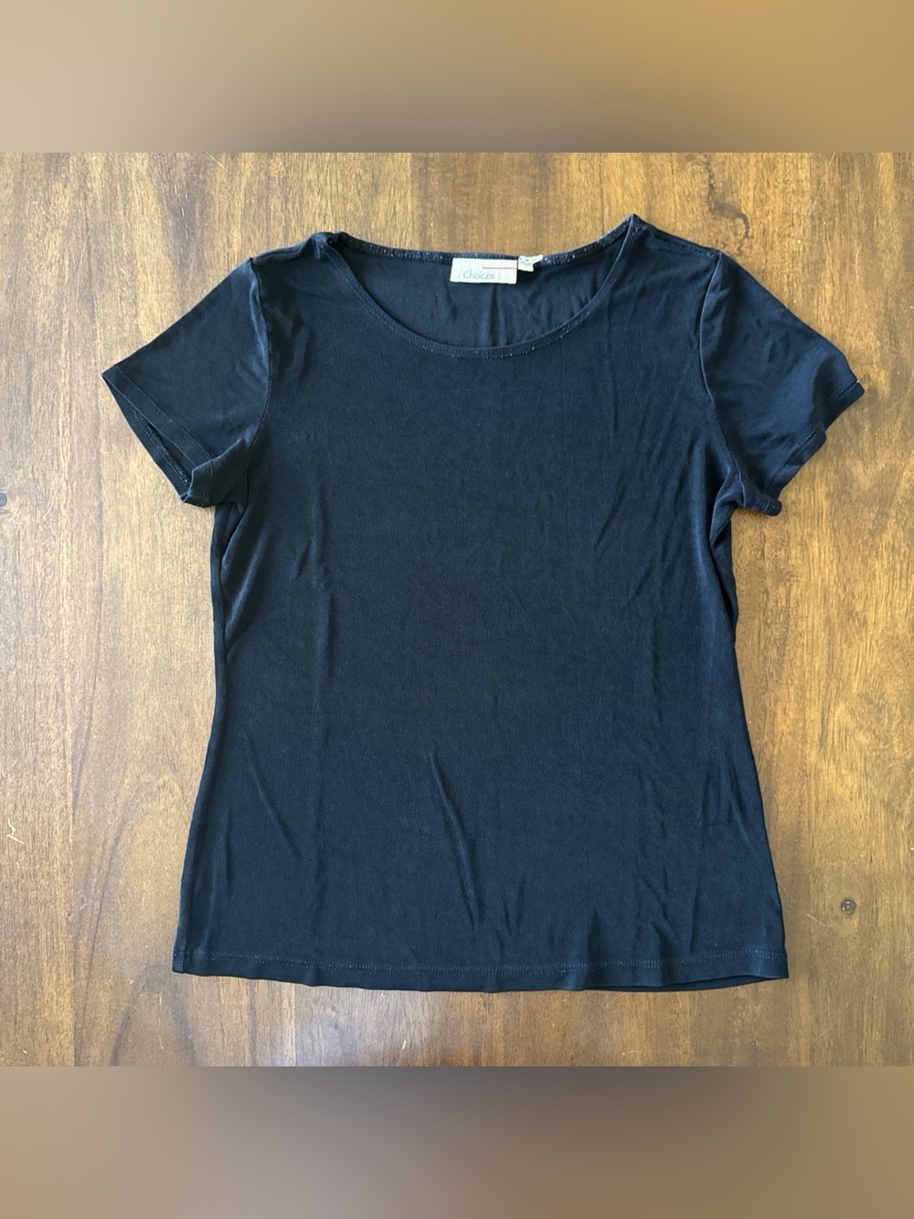Choices Black Acetate Stretch Short Sleeve Crew Neck Shirt Small Slinky Travel